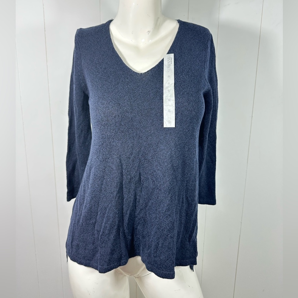 NEW Ellen Tracy Women’s Navy Sz S Pullover Front Knit Sweater 3/4 Sleeve